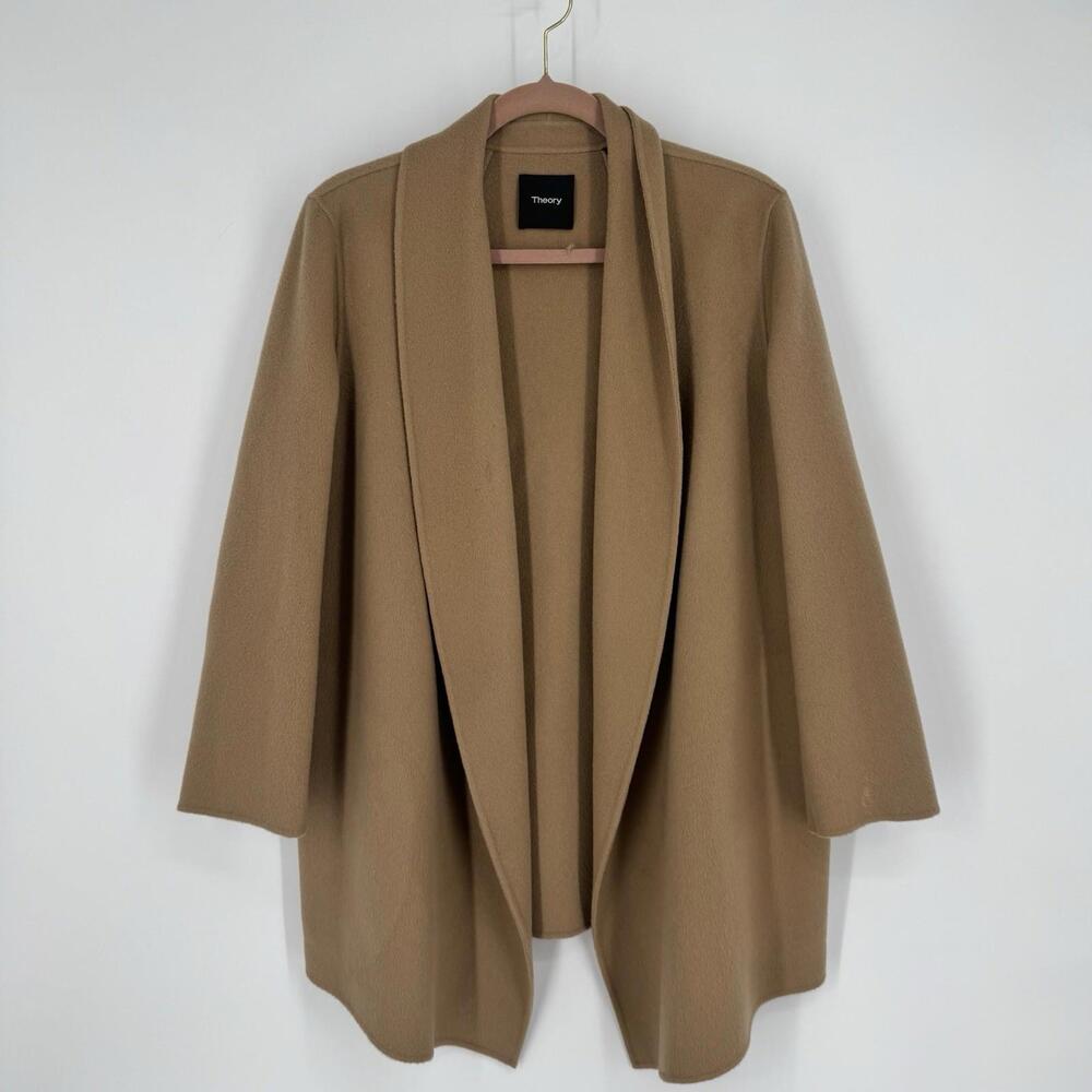 Theory coat jacket womens large L camel tan wool cashmere shawl clairene fall